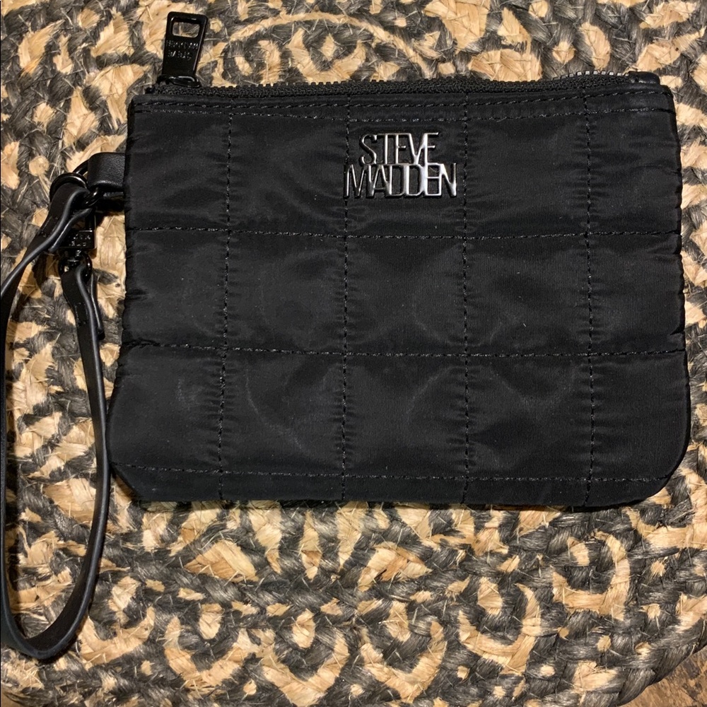 Steve Madden Quilted Black Wristlet